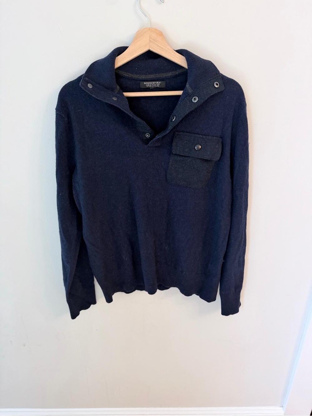 Banana Republic Navy Zip/Button Collar wool Sweater